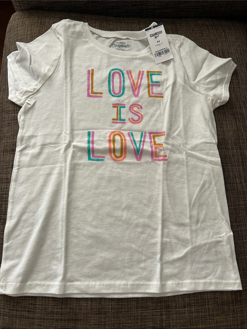 🔥 3/$25 - NWT OshKosh B'gosh White Tee with Multicolor "LOVE IS LOVE" Graphic